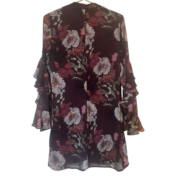 Charlotte Russe Sheer Floral Dress Ruffle Sleeve Fall Layering Purple S - Picture 3 of 13